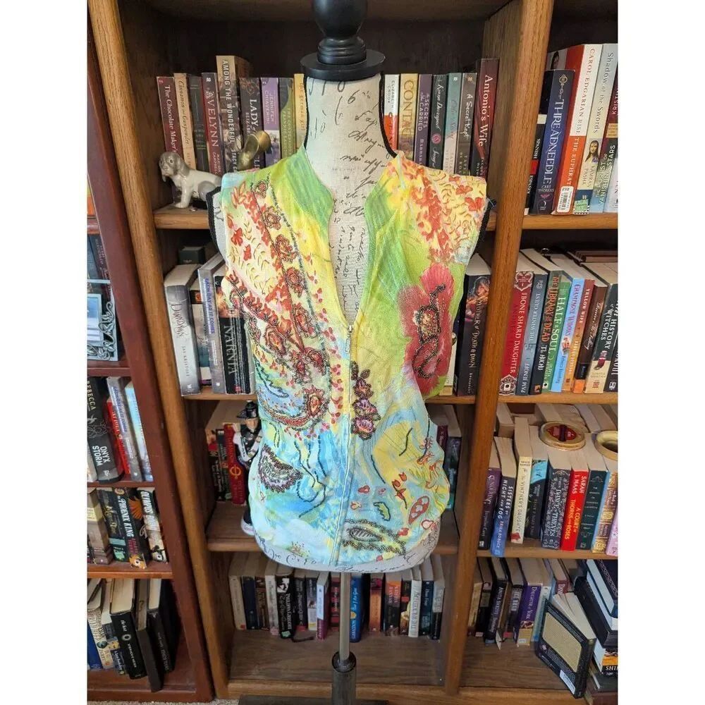 Alberto Makali Women's Size Large Multi Colored Print Full Zip Sleeveless Top